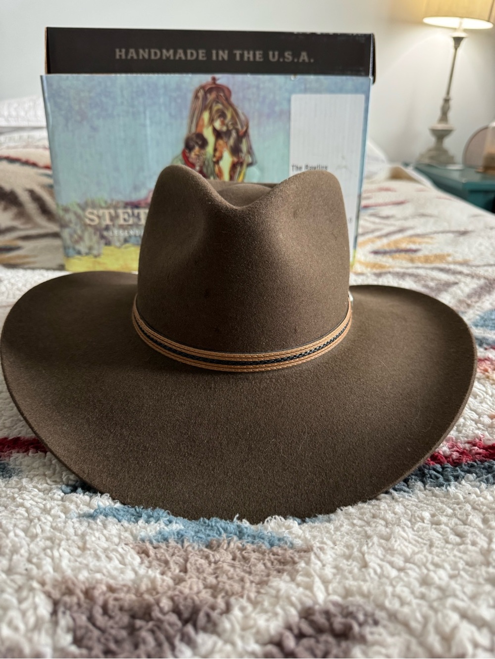 Stetson Dark Brown “The Rawlins” Felt Western Hat with Tan Band